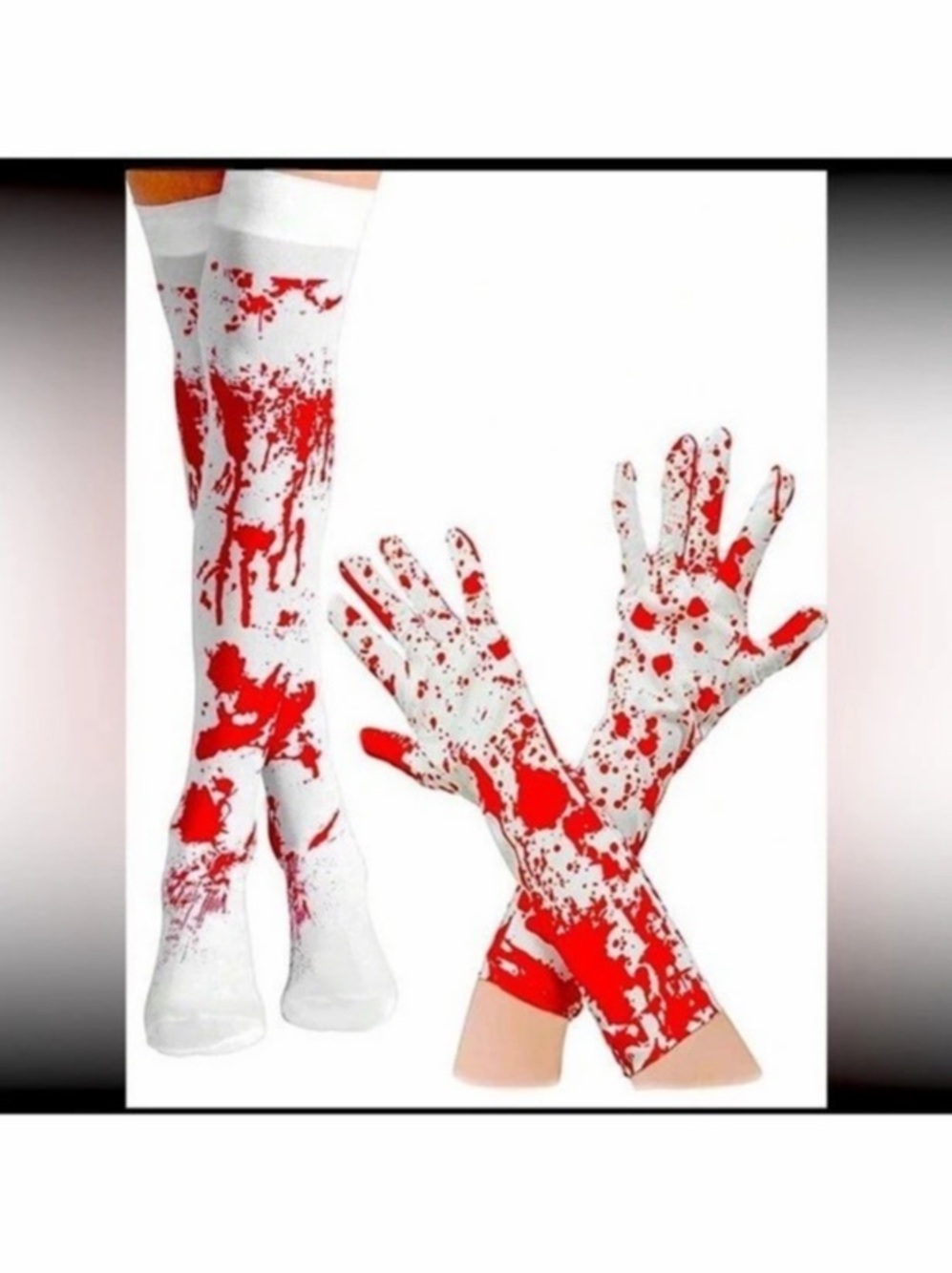 Halloween Bloody Stockings and Gloves Costume Set White & Red